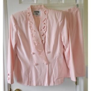 Kasper ASL Petite Skirt Suit Size 12P Pink Embroidered Collar Lined AS IS